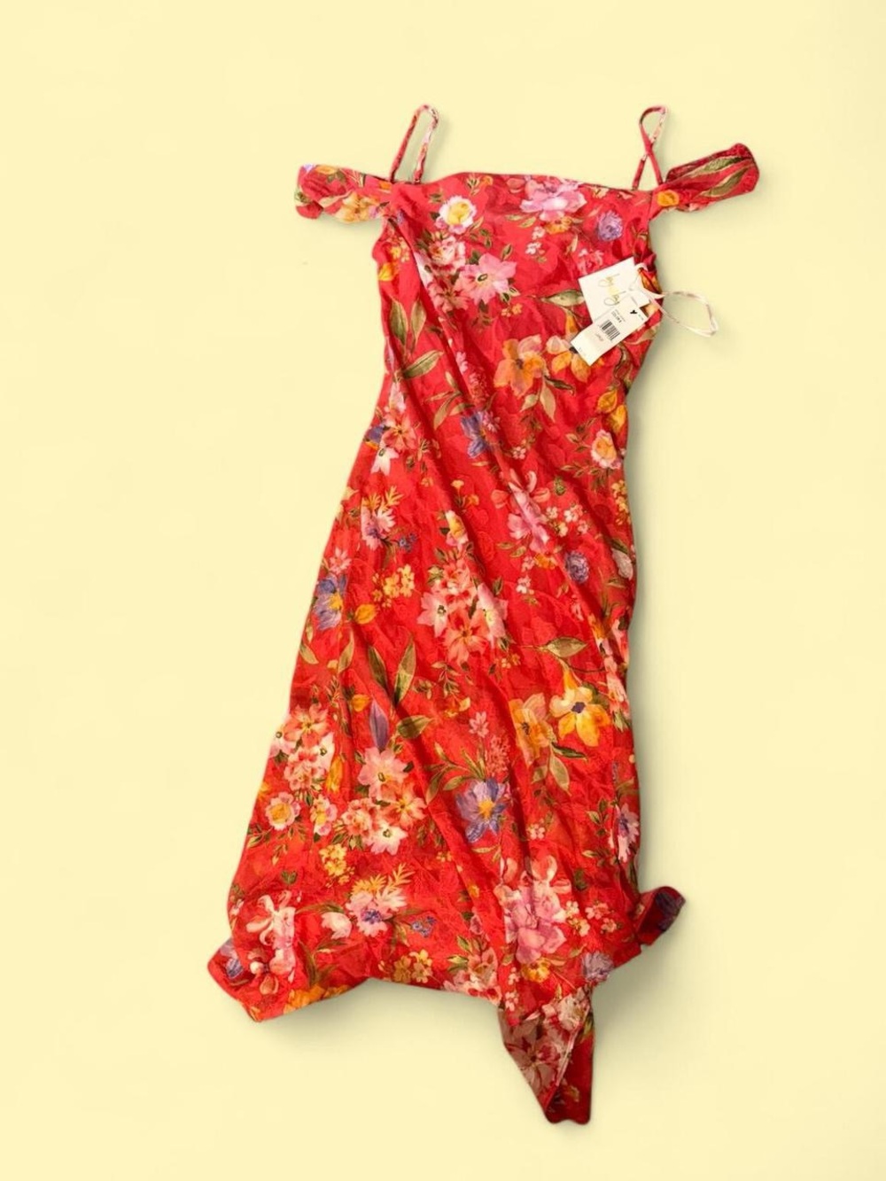 by & by Coral Red Floral Midi Dress